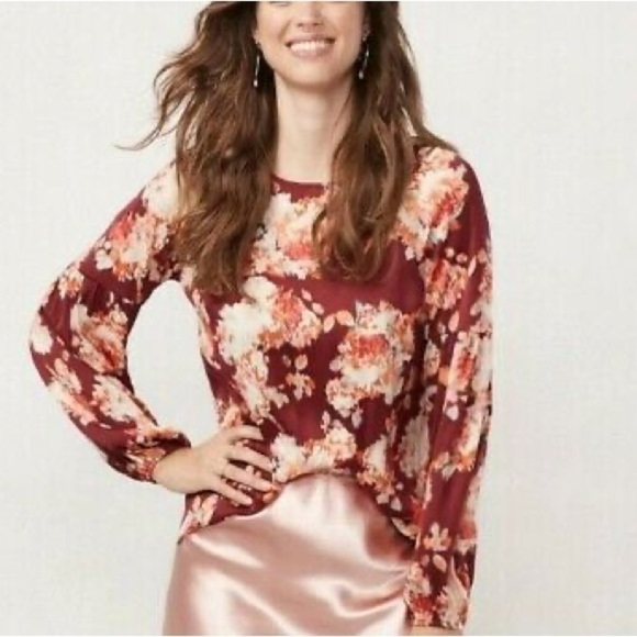 LC Lauren Conrad Tops - NWT Lauren Conrad Floral Abstract Satin Long Sleeve Blouse